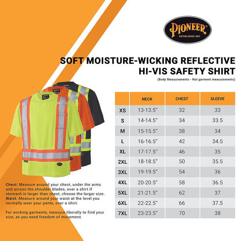 Pioneer High Visibility, Lightweight, Breathable Birdseye Short Sleeved Crew Neck Safety Shirt with Chest Pocket, Hook and Loop Closure, Reflectiv...