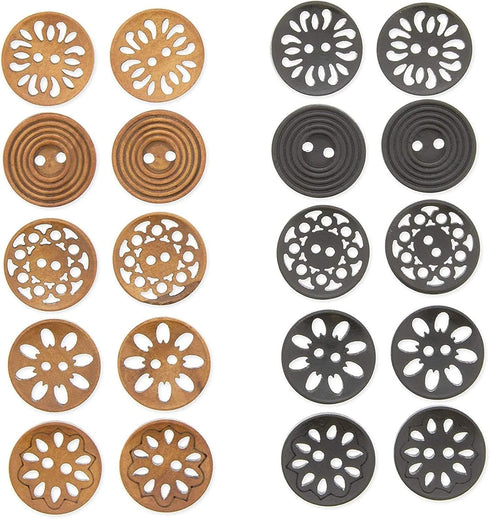 Wooden Buttons for Crafts and Sewing, 5 Designs (0.98 in, 120 Pieces)...