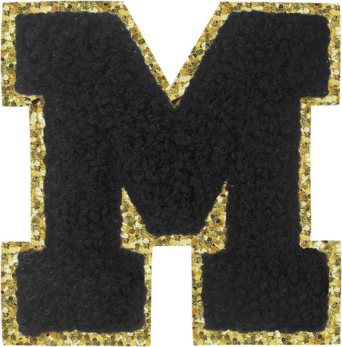 3Pcs Letter Patches Varsity Glitters Chenille,SPRT Iron on Black Letter Patch,3.1 inch Alphabet Cloth Patch for Team Costume Decoration 3.1in Heig...