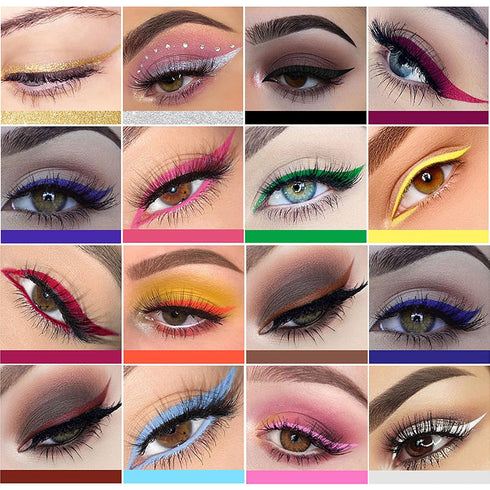 Jolilab 16 Colors Eyeliner Pencil Set Eyeliner Pencil Glitter Eyeliner Liquid Liner Pigmented Waterproof Smudgeproof Long Lasting Eye Liner Christ...