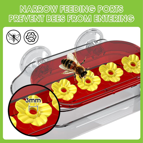 Window Hummingbird Feeder, Strong Suction Cup Hummingbird Feeder with 4 Feeding Ports, Easy to Clean and Refill Plastic Humming Bird Feeder, 1 Pac...