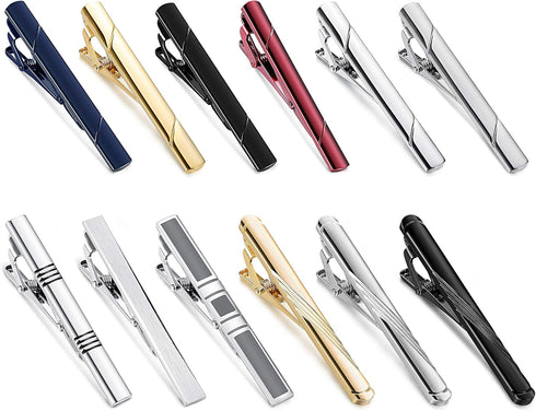 FUNRUN JEWELRY 12PCS Mens Tie Clips Set Black Tie Bar Clip for Regular Ties Necktie Wedding Business Clips with Gift Box...