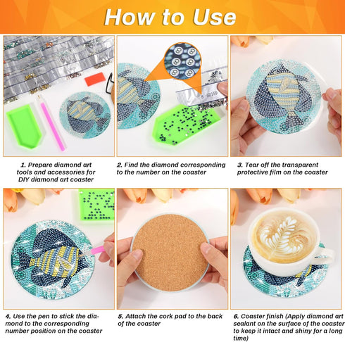 8 Pieces Diamond Art Painting Coasters Kit with Holder, Diamond Art Coasters, DIY Diamond Art Crafts Projects, Diamond Dot Kits for Adults and Beg...