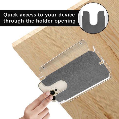 Under Desk Storage Shelf for Phone, Acrylic Under Desk Mount Phone Holder for Office Desks and Workstations, Hidden Space-Saving Under Table Smart...