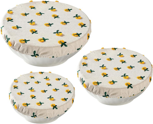 Reusable Bowl Covers for Bread Proofing Baking Embroidered Daisy Linen Cotton Cloth Fabric Washable with Elastic Cover for Food Fruit Salad Eco-fr...