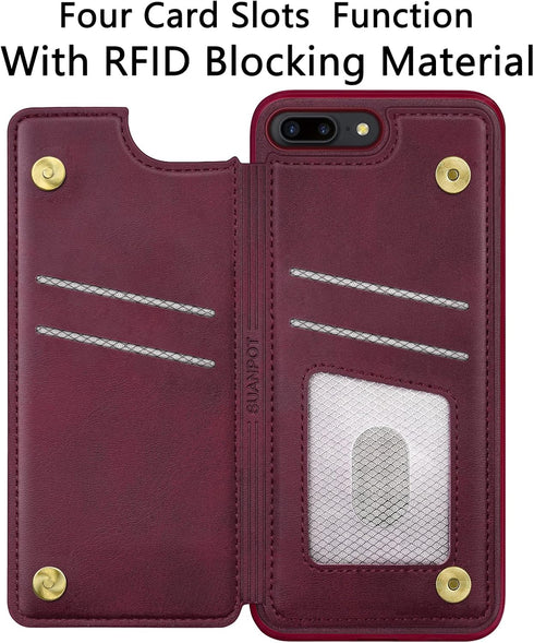 SUANPOT?RFID Blocking for iPhone 7 Plus/8 Plus Wallet case with Credit Card Holder,Flip Book PU Leather Phone case Cover Cellphone Women Men for A...