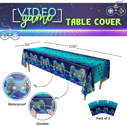 Blue Orchards Video Game Table Cover (Neon Blue) - Pack of 3-54"x108" XL - Gamer Party Supplies, Gamer Themed Decorations, Party Decorations for B...