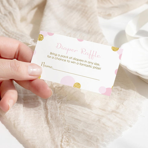 Paper Clever Party Pink and Gold Diaper Raffle Tickets - 25 Pack - Fun Baby Shower Game for Girls - Raffle Invitation Insert Cards for Prizes...