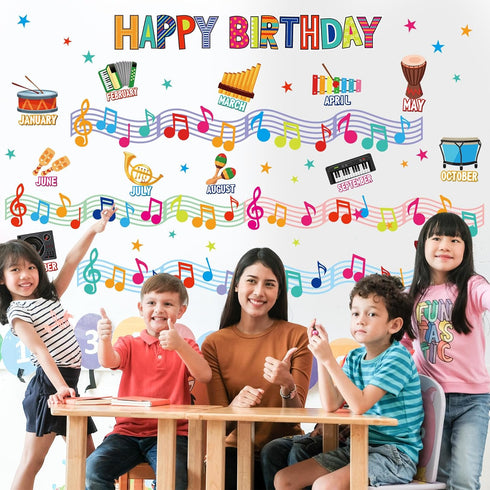 84 Pieces Happy Birthday Classroom Bulletin Board Set Music Birthday Cutouts Bulletin Board Musical Note Staff Birthday Cutouts for Music Birthday...