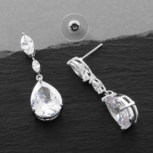 Mariell Cubic Zirconia Crystal Teardrop Dramatic Size Dangle Bridal Earring with Platinum Plating for Wedding, Bridesmaid, Prom Jewelry Gift...