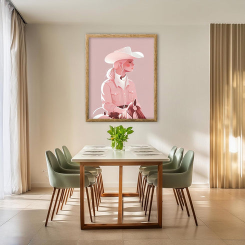 Posterizer 1 pcs-pastel pink cowgirl on a horse-Western Art-Abstract & Modern Art-Gift for Men Women Entrepreneur Teens-Living Room Bedroom Decor-...