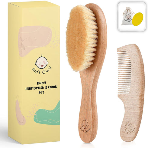 Baby Hair Brush and Comb Set with Premium Wooden Finish. Gentle Bristles for Cradle Cap. Great Baby Registry or Shower Gift. Perfect for Toddlers,...