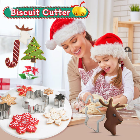 KALAIEN 18Pcs Christmas Cookie Cutters, Holiday Cookie Cutter Sets, Reindeer, Snowflake, Christmas Tree, Gingerbread Man, Santa, Bell...