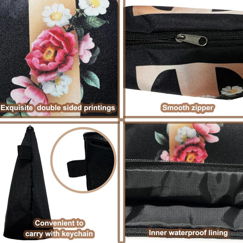 Small Letter Comestic Travel Bag Gold Alphabet with Flower Makeup Bag Portable Travel Stuff Bag Zipper Toiletry Pouch Personalized Gifts for Women...