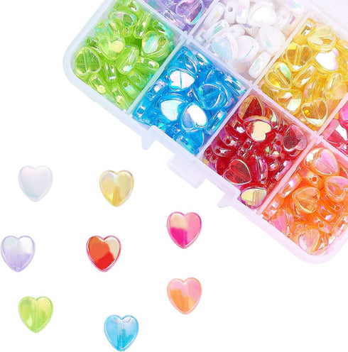 LiQunSweet 320 Pcs 8-Colors Clear Acrylic Beads Sweet Heart 8mm Dyed AB-Color Loose Beads in Bulk for Necklace Bracelet Earrings Jewelry Making...