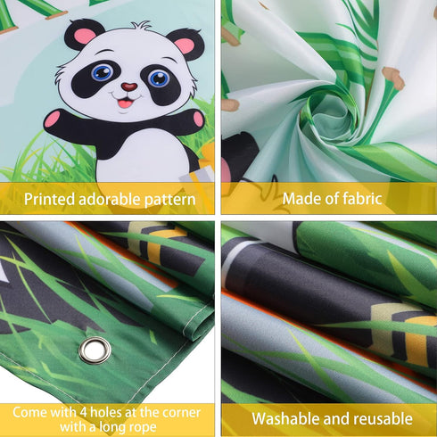 Cartoon Panda Birthday Decorations Panda Backdrop for Party Supplies Animal Themed Banner Green Bamboo Background Baby Shower Photo Background Kid...