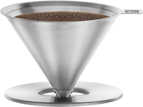 ZWILLING Pour Over Coffee Maker, 16 oz, 1-4 cups, 18/10 Stainless Steel Sustainable and Reusable Filter, Easy-To-Grip Handle with Anti-Slip Bottom...