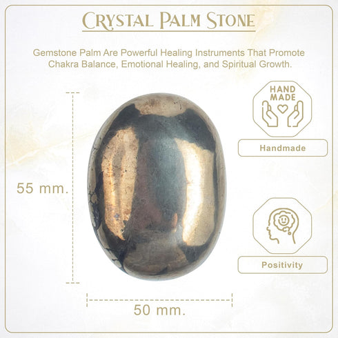 Golden Pyrite Palm Stone, Worry Stone Large Oval Palm Stone Chakra Healing Hand Carved Pocket Massage Stone Reiki Polished Stone Massage Spa Energ...