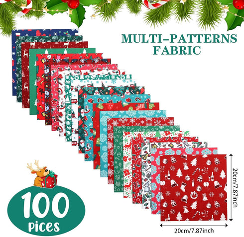 100 Pcs 8 x 8 Inches/ 20 x 20 cm Christmas Fabric Squares Christmas Fabric 25 Different Patterns Fabric Scraps Quilting Craft Fabric Patchwork Fab...