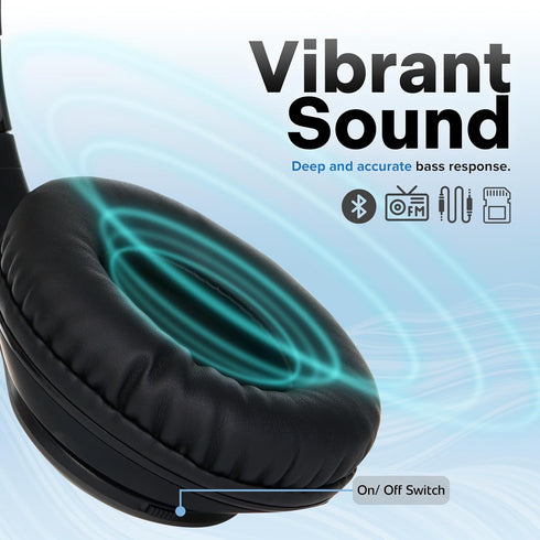 iJoy Bluetooth Headphones Over Ear, Wireless and Wired Foldable Headset Built-in Microphone, FM, Micro SD Card Slot - (Blue) Adults Kids Boys...