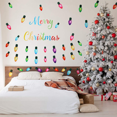 91 Pieces Christmas Wall Stickers Christmas PVC Merry Christmas Lights Bulb Wall Decals for Christmas Decoration...