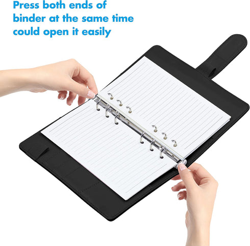 PU Leather Budget Binder Notebook Planner with 40 Pages Loose-Leaf Filler Paper, Stainless Ring Binder, 6 Zipper Bags, 10 Category Stickers, 2 Pen...