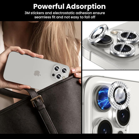 Tensea for iPhone 15 Pro & iPhone 15 Pro Max Camera Lens Protector Bling, Tempered Glass Screen Protector Protection Camera Cover Diamond Metal In...