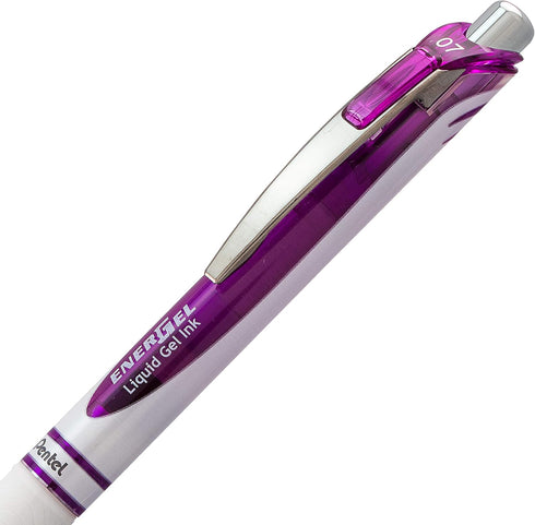 Pentel Gel Ink Pen, Pearl Retractable Gel Pen, (0.7mm) Medium Point, Needle Tip, Violet Ink, 12 pack (BLN77PW-V)...
