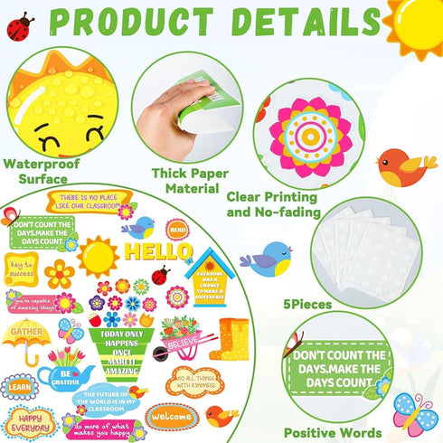 42 Pcs Spring Summer Bulletin Board Set Classroom Decorations Blooming Floral Positive Sayings Bulletin Boards Inspirational Cutouts Border for Sc...