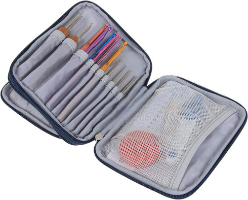 Teamoy Crochet Hook Case - Empty Organizer with Multiple Pockets for Needles & Knitting Accessories, Cats Blue...