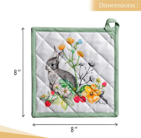 Maison d' Hermine Pot Holders Set 100% Cotton Heat Resistant Potholders 8" x 8" Hot Pads with Loop BBQ, Cooking, Baking, Grilling, Kitchen, Handli...