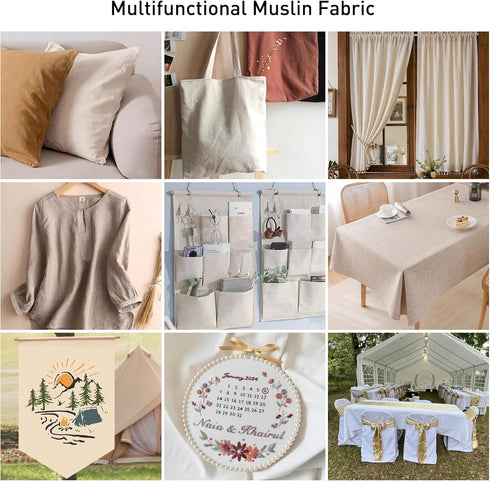 Muslin Fabric,100% Cotton Muslin Linen Cloth Natural Unbleached 63'' x 78.7'' (Big 2 Yard),Muslin Fabric Material for DIY Sewing Apparel...