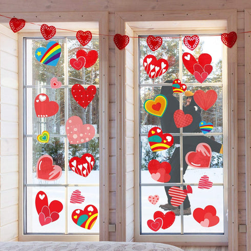 Kalolary 194PCS Valentine's Day Window Stickers Removable Heart Window Clings DIY Heart Stickers Self-Adhesive Heart Decal for Home, Office - Vale...