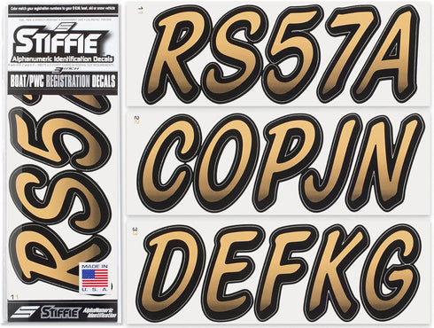STIFFIE Whipline Tan/Black 3" Boat & PWC Registration Decals • Numbers Letters Stickers...