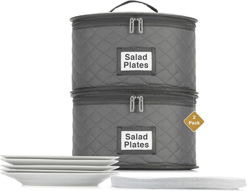 2 Pack 10" Salad Plate Quilted Cases - China Storage Container - Stackable With Padded Interior to Store your Dinnerware Dishes - Great for Lunche...