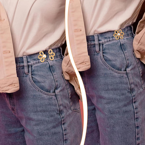 8 Sets Flower Jean Buttons, Jeans Waist Tightener No Sew Button Pins Adjustable Decorative Waist Buckles Detachable Jean Clips for Loose Jeans Pan...
