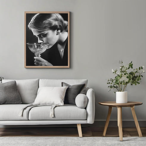 Posterizer 1 pcs-black and white alluring photo of woman sipping her drink-Photography Art-Retro Art-Decor for Home & Office- unframed wall art...