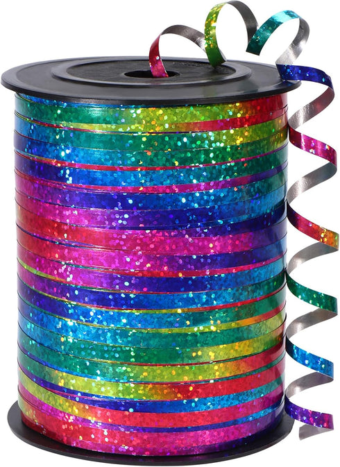 500 Yard Rainbow Ribbon, Rainbow Curling Ribbon, Metallic Shiny Curling Ribbon for Gift Wrapping, Balloon String, Balloon Ribbon, Laser Curly Ribb...