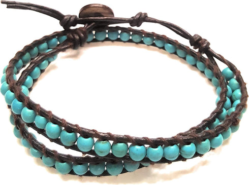 Turquiose 2 Wrap Bracelets and Choker woven Leather Necklace 2 in 1, Men Bracelet, Women Bracelet, Teengirls Bracelet...