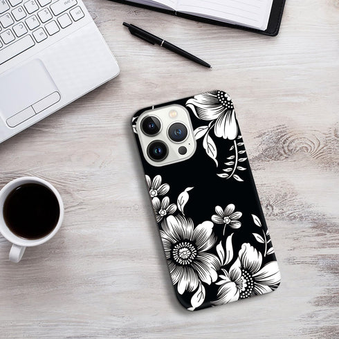 Hi Space Compatible with iPhone 15 Pro Case White Flower 6.1 inch 5G 2023, Design Flower Floral Case for iPhone 15 Pro, Raised Lips Anti-Scratch P...
