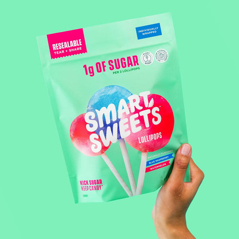 SmartSweets Lollipops, 3oz, Blue Raspberry & Watermelon Flavors, Hard Candy with Low Sugar (1g), Low Calorie (40), No Artificial Sweeteners, Plant...