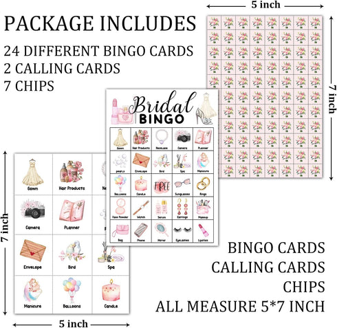 Bridal Shower Party 24 Players Bingo Game Set, Wedding Party Bingo Card, Home Large Groups Party Game Activities for Family and Friends, Adult Eng...