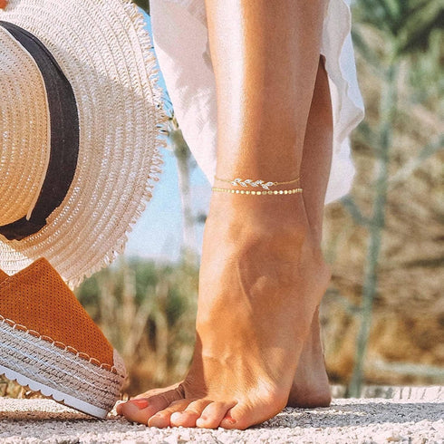 Foxgirl Gold Ankle Bracelets for Women,14k Gold Plated/Silver Anklets for Women Waterproof Layered CZ Leaf Beaded Cuban Chain Anklets Set Summer B...