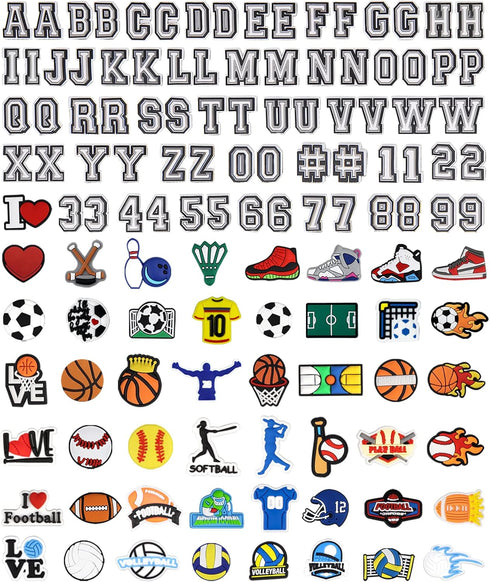 Sports Letters Numbers Charms for Clog Shoe Decoration, Basketball Baseball Hockey Lacrosse Softball Soccer Football Volleyball Sneakers Charm Gif...