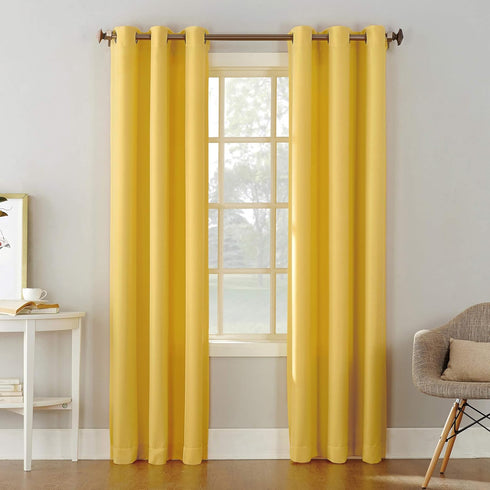 No. 918 Montego Casual Textured Semi-Sheer Grommet Curtain Panel, Yellow, 48" x 84", Single Panel...