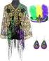 QLINLEAF Mardi Gras Shawl Scarf Sequin Mardi Gras Outfit for Women with Headband and Earrings Canival Party Favor...