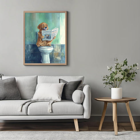 Posterizer 1 pcs-drawing style art-funny dog on toilet reading newspaper 3-Bathroom Restroom Art-Art for Animal Lovers-Decor for Home & Office- un...