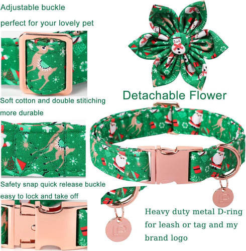 Christmas Dog Collar with Flower, Christmas Flower Collar for Puppy Girl Boy Dog or Cat, Comfortable Dog Collar Flower with Durable Metal Buckle, ...