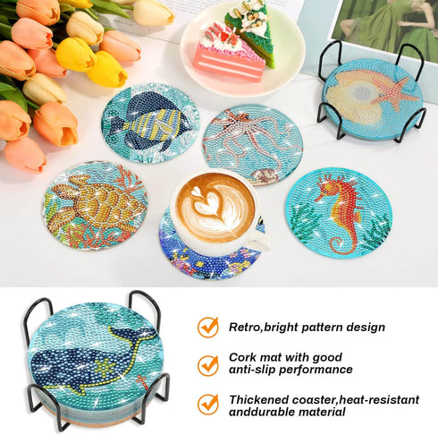 8 Pieces Diamond Art Painting Coasters Kit with Holder, Diamond Art Coasters, DIY Diamond Art Crafts Projects, Diamond Dot Kits for Adults and Beg...