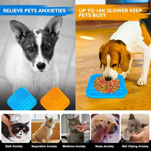 2 PCS Lick Mat for Dogs, Slow Feeder Licking Mat, Anxiety Relief Lick Pad with Suction Cups for Peanut Butter Food Treats Yogurt, Pets Bathing Gro...